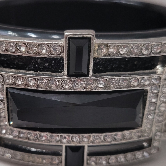 Statement Black & Silver Rhinestone Cuff Bracelet  Art Deco Glam - Picture 6 of 9